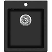 vidaXL Fregadero de Cocina Sobrepuesto de Granito Negro Lavabo para los Platos